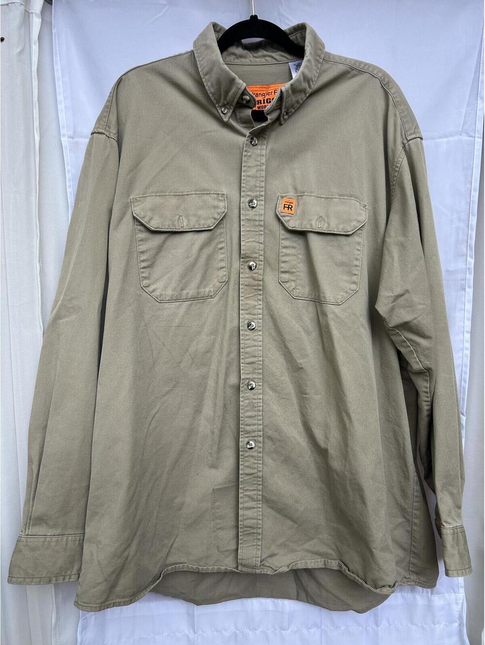 Wrangler FR Riggs Workwear Shirt XLT Tall HRC2 Flame Resistant Khaki Cotton